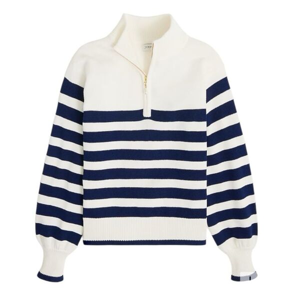 J Crew Striped half-zip sweater with pearl zipper Womens Small Navy White - Picture 11 of 11
